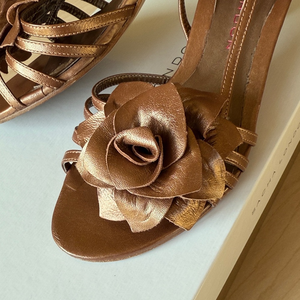 Sacha London Bronze Strappy Heels with Rose Detail - Picture 4 of 16